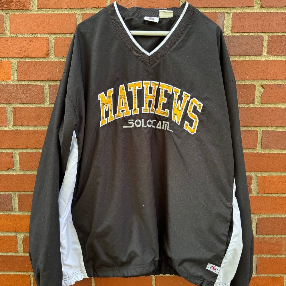 1990s Mathews Solocam Sportco Authentic Spellout Black Yellow Pullover 2XL